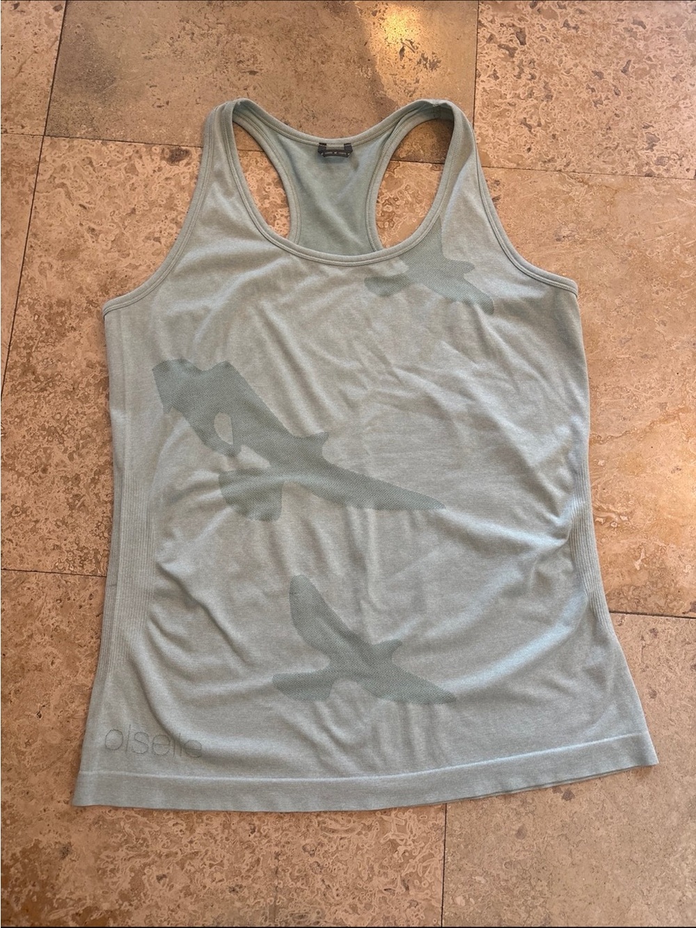 oiselle Mint Green Racerback Tank with Subtle Bird Motif